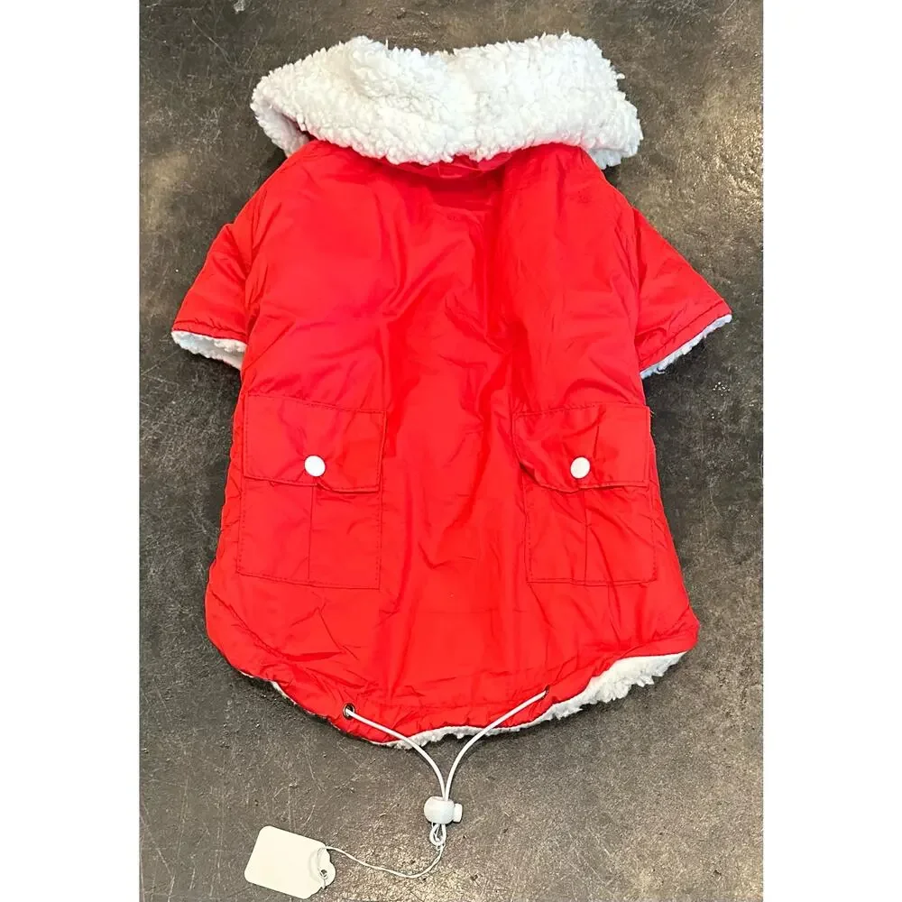 New Insulated Hoodie Dog Coat Size XL Red for Medium Size Dog, Raincoat